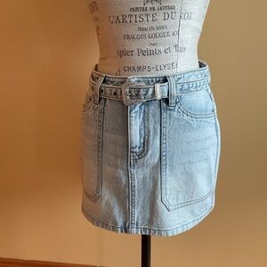 Bluenotes Light Blue Denim Mini Skirt with Belt Size 26/27